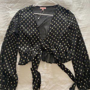 re:named Black and Gold Polka Top Crop Tie Top
